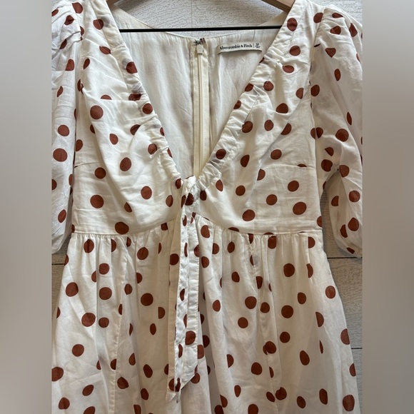 Abercrombie & Fitch Cream & Brown Polka Dot Puff Sleeve Mini Dress, Size SP - Picture 10 of 12